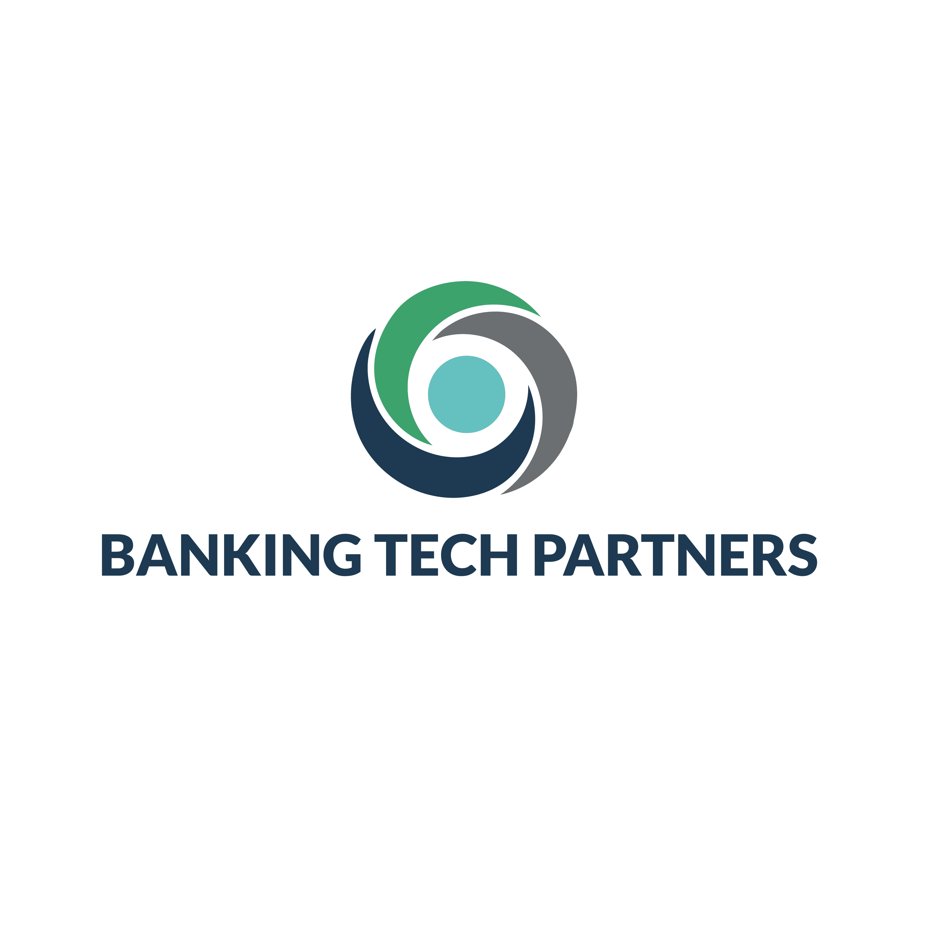 Banking Tech Partners logo with a circular icon of green, grey, and blue swirling shapes.